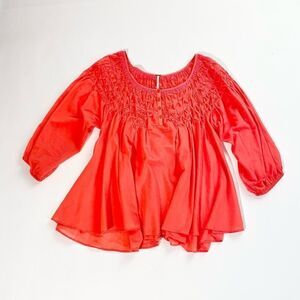 Free People orange smocked boho blouse
